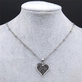 Heart Crystal Stainless Steel Pendant Necklace Women Silver Charm