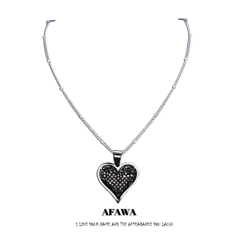 Heart Crystal Stainless Steel Pendant Necklace Women Silver Charm