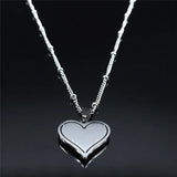 Heart Crystal Stainless Steel Pendant Necklace Women Silver Charm