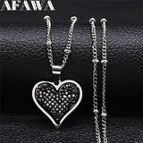 Heart Crystal Stainless Steel Pendant Necklace Women Silver Charm