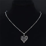 Heart Crystal Stainless Steel Pendant Necklace Women Silver Charm