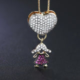 Colorful Zircon Heart Boy Girl Pendant Necklace
