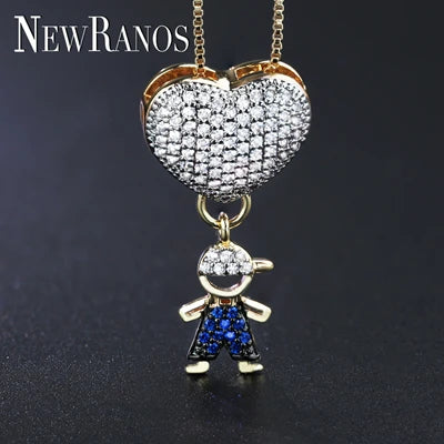 Colorful Zircon Heart Boy Girl Pendant Necklace