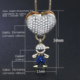 Colorful Zircon Heart Boy Girl Pendant Necklace