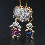 Colorful Zircon Heart Boy Girl Pendant Necklace