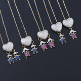 Colorful Zircon Heart Boy Girl Pendant Necklace
