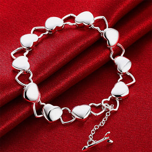 925 Silver Heart Bracelet for Women, Charm Jewelry
