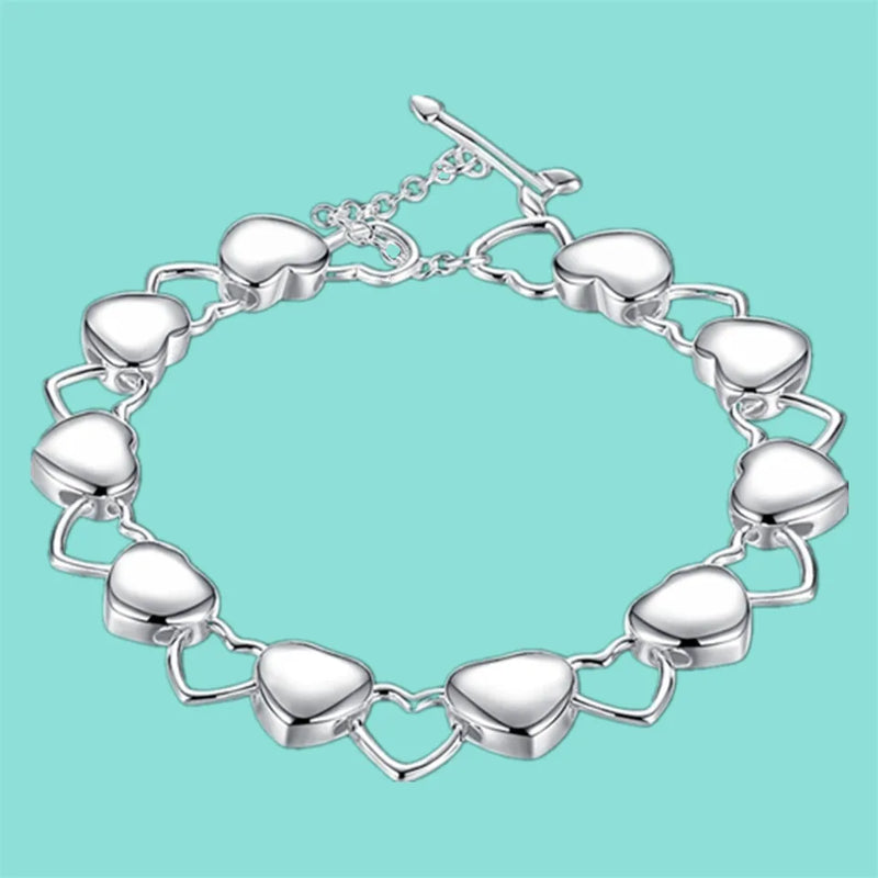 925 Silver Heart Bracelet for Women, Charm Jewelry