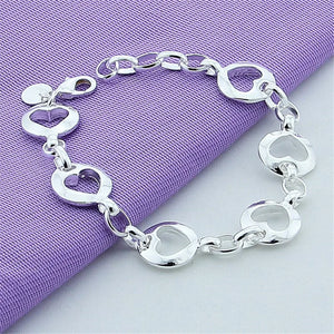 925 Silver Heart Bracelet Women Charm Jewelry