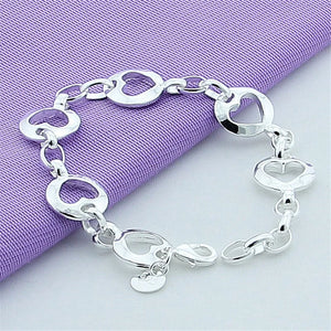 925 Silver Heart Bracelet Women Charm Jewelry