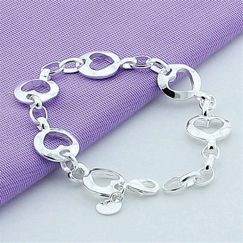 925 Silver Heart Bracelet Women Charm Jewelry