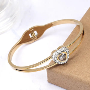 Heart Bracelet Women Charms Cuffs Stainless Steel Cubic Zirconia Jewelry