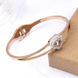Heart Bracelet Women Charms Cuffs Stainless Steel Cubic Zirconia Jewelry