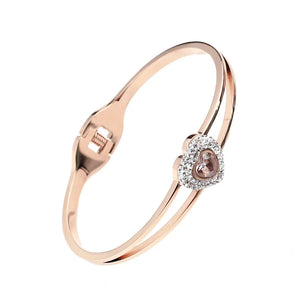 Heart Bracelet Women Charms Cuffs Stainless Steel Cubic Zirconia Jewelry