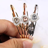 Heart Bracelet Women Charms Cuffs Stainless Steel Cubic Zirconia Jewelry