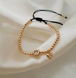 Heart Bracelet Gold Plated Beads Adjustable Jewelry Men Women