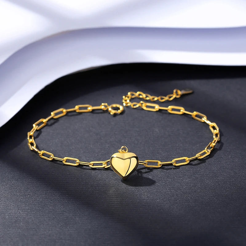 Heart Bracelet Women Plated 925 Silver Adjustable Chain Fine Jewelry
