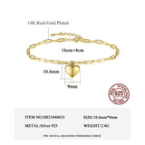 Heart Bracelet Women Plated 925 Silver Adjustable Chain Fine Jewelry