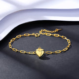 Heart Bracelet Women Plated 925 Silver Adjustable Chain Fine Jewelry