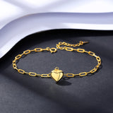 Heart Bracelet Women Plated 925 Silver Adjustable Chain Fine Jewelry