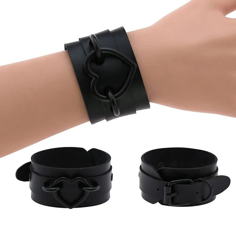 Heart Bracelet Leather Wristband Cuff Gothic Punk Armband Unisex