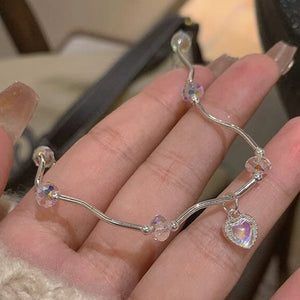 Heart Bracelet Crystal Love Silver Chain Bangles Wedding Bride Jewelry