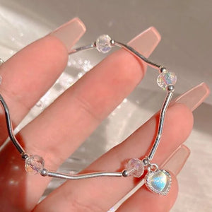 Heart Bracelet Crystal Love Silver Chain Bangles Wedding Bride Jewelry