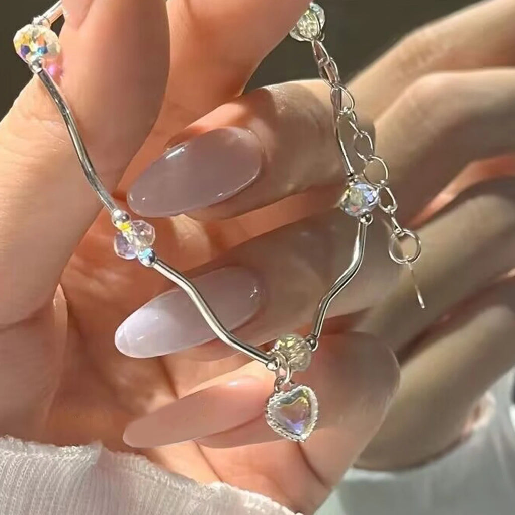 Heart Bracelet Crystal Love Silver Chain Bangles Wedding Bride Jewelry