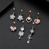 Heart Butterfly Flower Belly Button Rings 14g Dangle Crystal Zircon Navel Pierci
