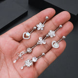 Heart Butterfly Flower Belly Button Rings 14g Dangle Crystal Zircon Navel Pierci