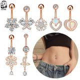 Heart Butterfly Flower Belly Button Rings 14g Dangle Crystal Zircon Navel Pierci