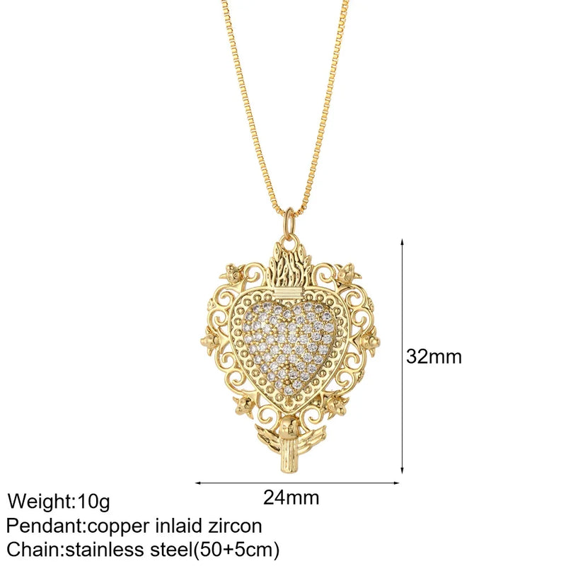 Heart Butterfly Pendant Necklace for Women Stainless Steel Chains Jewelry