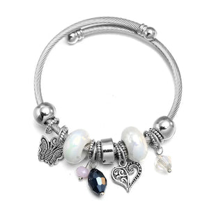 Heart Butterfly Red Pink Stainless Steel Bracelet