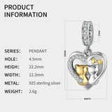 Heart Cats Couple Bow Dangle Charm for Women Bracelet Necklace S925 Silver