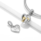 Heart Cats Couple Bow Dangle Charm for Women Bracelet Necklace S925 Silver