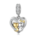 Heart Cats Couple Bow Dangle Charm for Women Bracelet Necklace S925 Silver