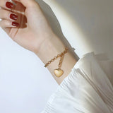 Heart Chain Bracelet Love Bangle Valentine Stainless Steel