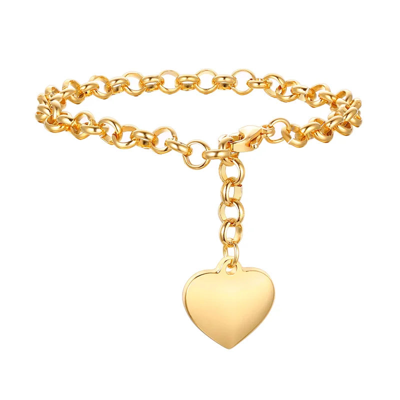 Heart Chain Bracelet Love Bangle Valentine Stainless Steel
