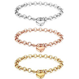 Heart Chain Bracelet Love Bangle Valentine Stainless Steel