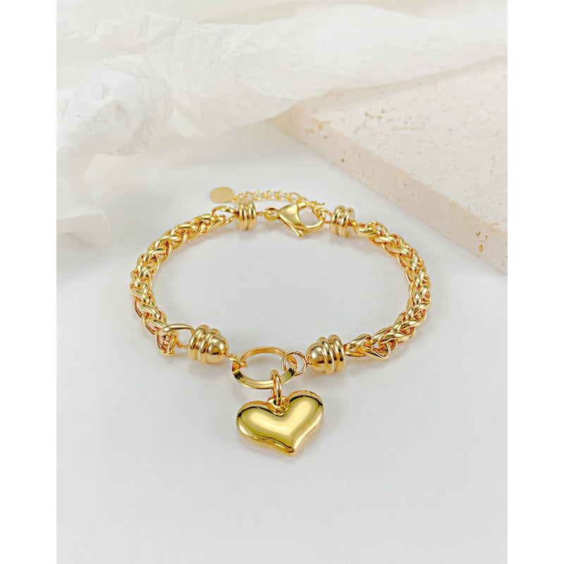 Heart Chain Bracelet Stainless Steel Love Bangle Valentine Adjustable