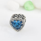 Heart Charm 925 Silver Cubic Zircon DIY Bracelet Bangles Charms Bead Jewelry