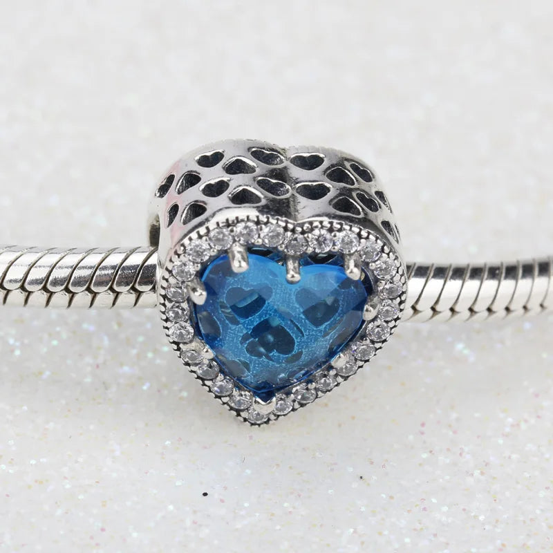 Heart Charm 925 Silver Cubic Zircon DIY Bracelet Bangles Charms Bead Jewelry