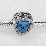Heart Charm 925 Silver Cubic Zircon DIY Bracelet Bangles Charms Bead Jewelry