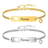 Heart Charm Bracelet for Women, Personalized Engraved Heart Bar ID Bracelet