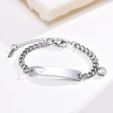 Heart Charm Bracelet for Women, Personalized Engraved Heart Bar ID Bracelet