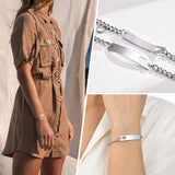Heart Charm Bracelet for Women, Personalized Engraved Heart Bar ID Bracelet