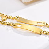 Heart Charm Bracelet for Women, Personalized Engraved Heart Bar ID Bracelet