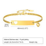 Heart Charm Bracelet for Women, Personalized Engraved Heart Bar ID Bracelet