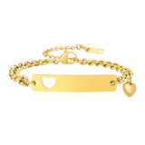 Heart Charm Bracelet for Women, Personalized Engraved Heart Bar ID Bracelet