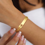 Heart Charm Bracelet for Women, Personalized Engraved Heart Bar ID Bracelet